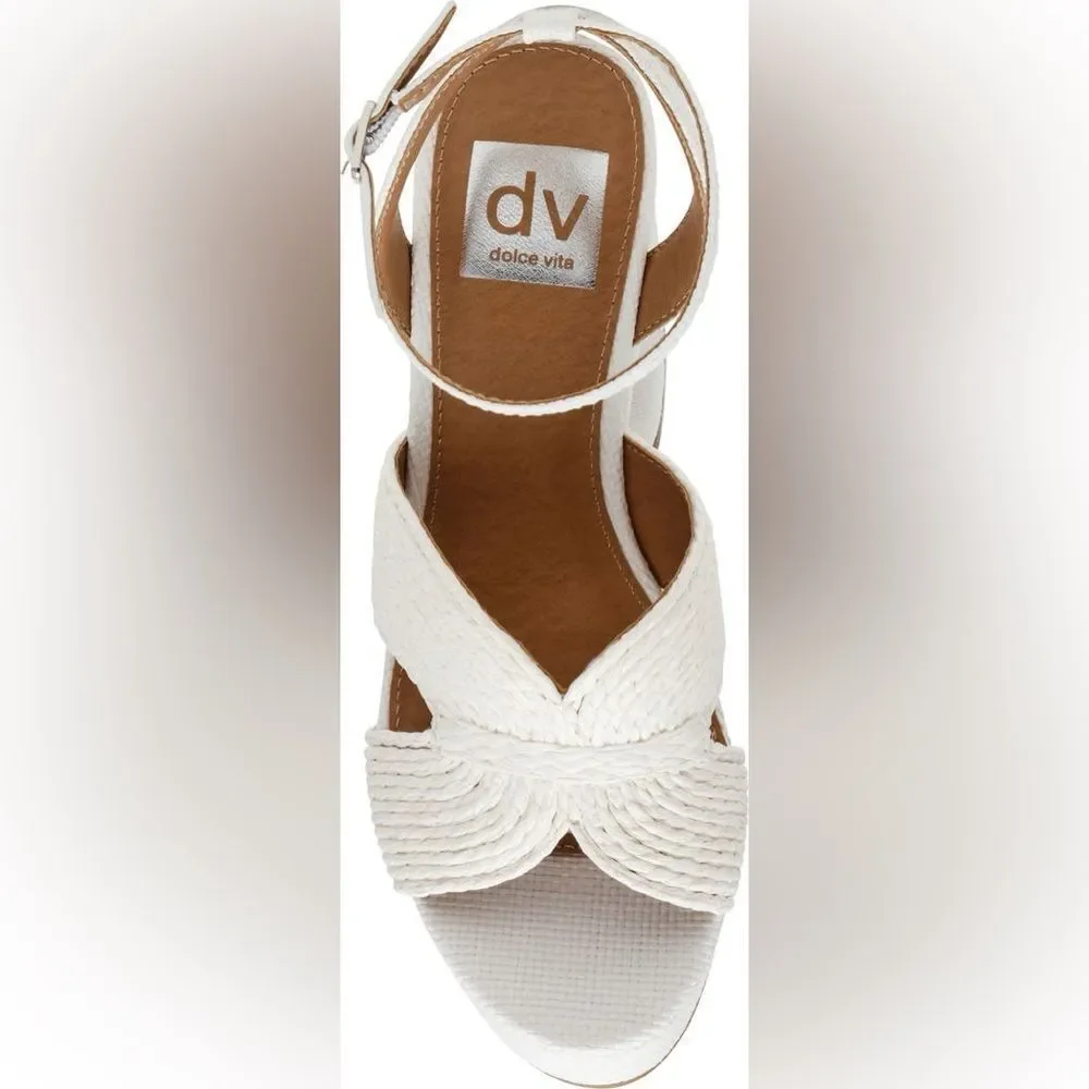DV by Dolce Vita Waylan Raffia Platform Ankle Strap Sandal White Platform 11